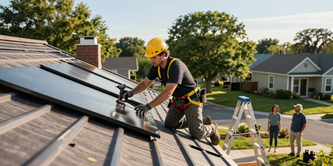 MRoof team installing durable metal roofing in GTA neighborhood, showcasing quality and expertise.