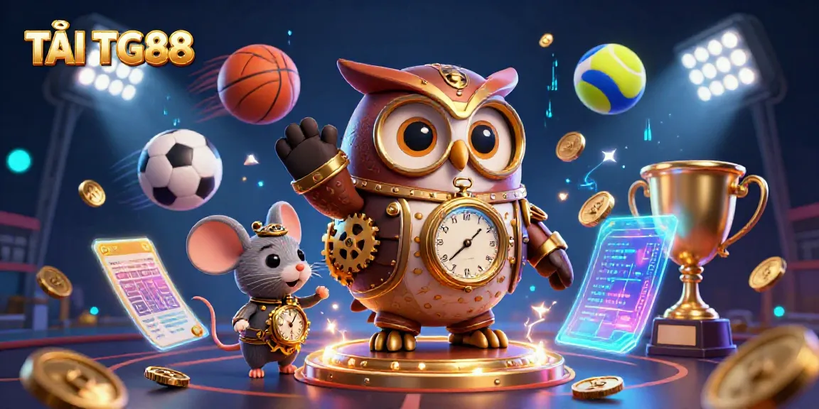 TẢI TG88 showcases dynamic sports betting elements in a rich 3D illustration.