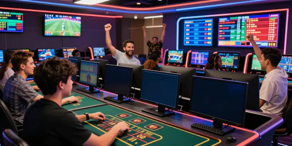 Exciting ku88 online casino atmosphere with players engaged in immersive games and vibrant betting displays.